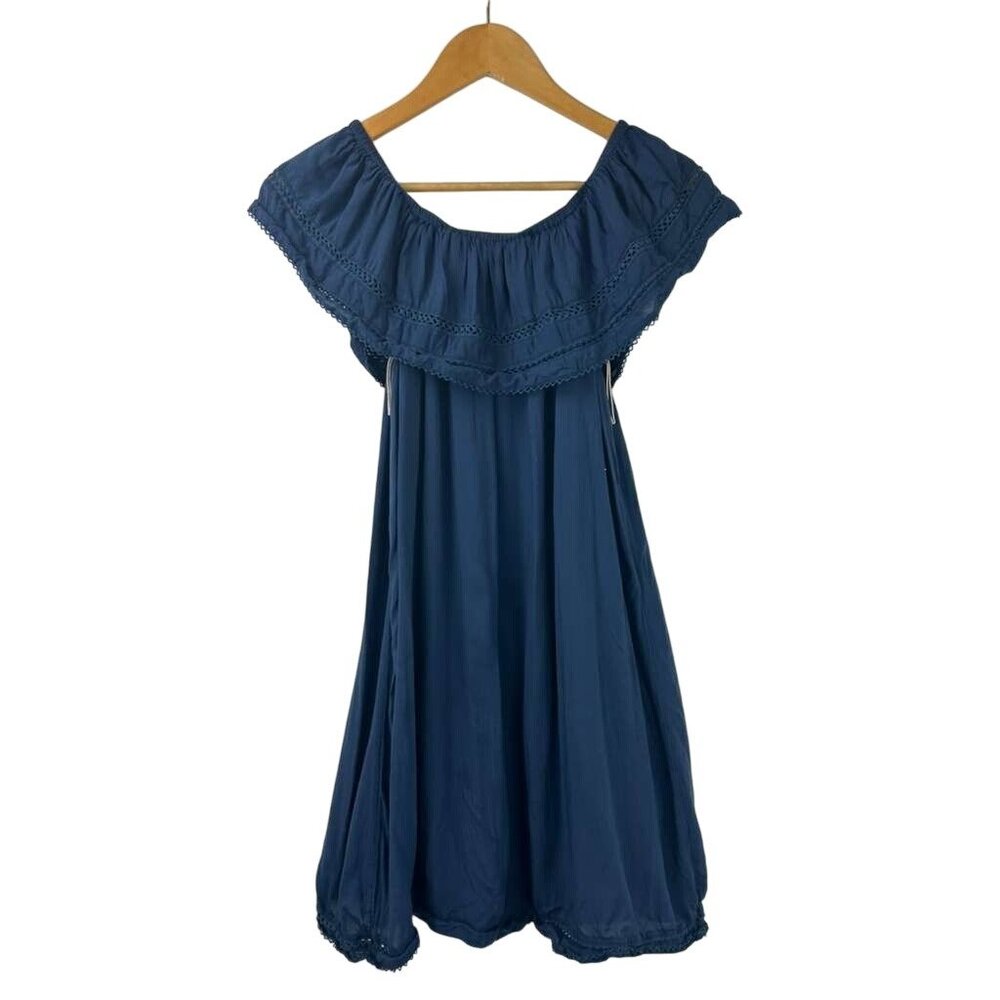 Aritzia Wilfred Women's Small Dress Navy Blue Off the Shoulder Ruffle Retail - Picture 2 of 10